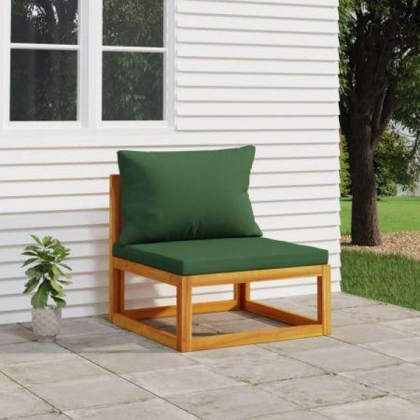 Garden Middle Sofa With Green Cushions Solid Wood Acacia