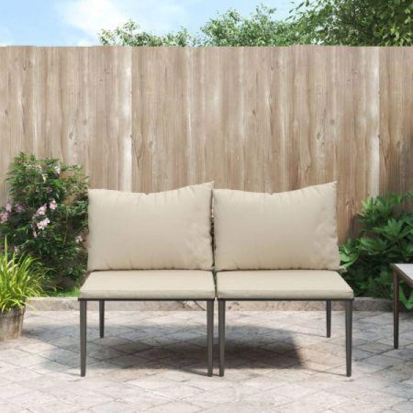 Garden Middle Sofas With Cushions 2 Pcs Grey Poly Rattan