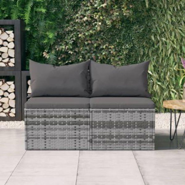 Garden Middle Sofas With Cushions 2 Pcs Grey Poly Rattan