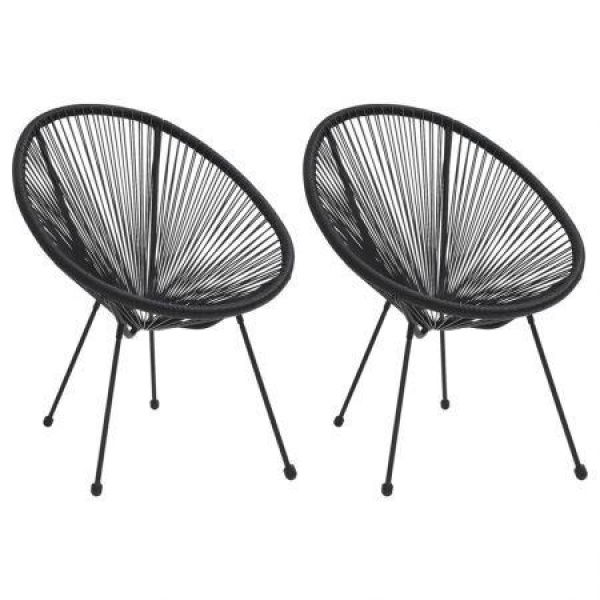 Garden Moon Chairs 2 Pcs Rattan Black