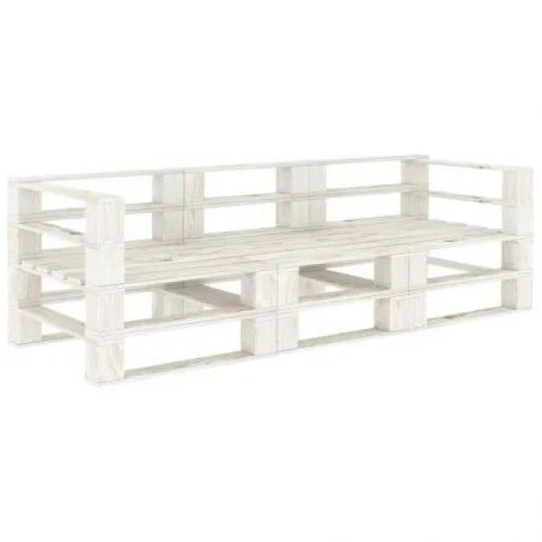 Garden Pallet Sofa White 3-Seater Wood