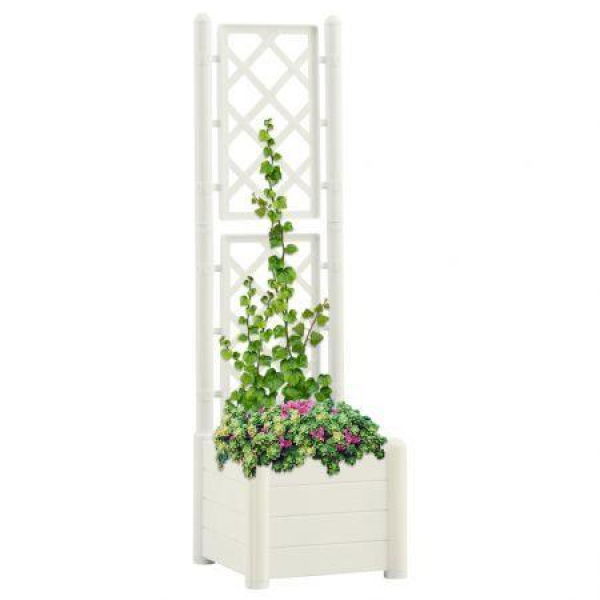 Garden Planter With Trellis 43x43x142 Cm PP White