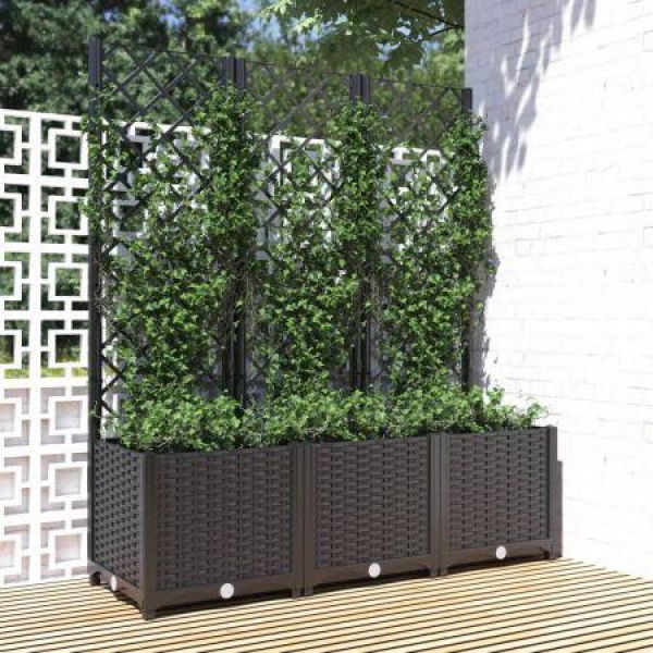 Garden Planter With Trellis Black 120x40x136 Cm PP