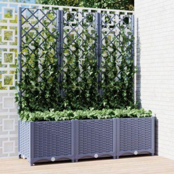 Garden Planter With Trellis Dark Grey 120x40x136 Cm PP