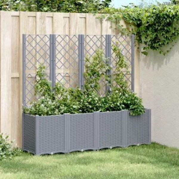 Garden Planter with Trellis Grey 160x40x140 cm PP