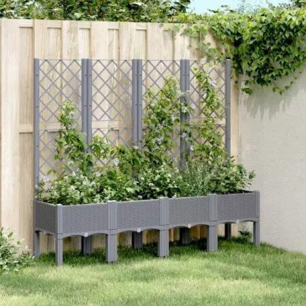 Garden Planter with Trellis Grey 160x40x142 cm PP