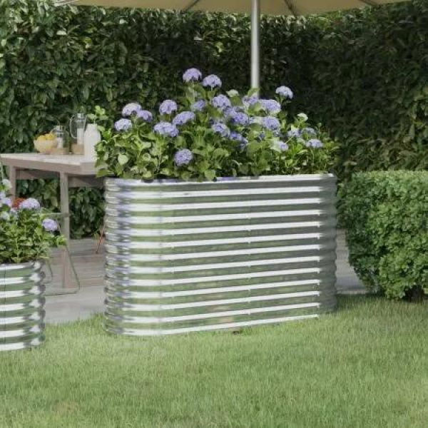 Garden Raised Bed Powder-Coated Steel 114x40x68 cm Silver