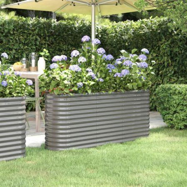 Garden Raised Bed Powder-Coated Steel 152x40x68 Cm Grey