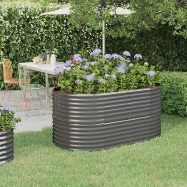 Garden Raised Bed Powder-Coated Steel 152x80x68 Cm Grey