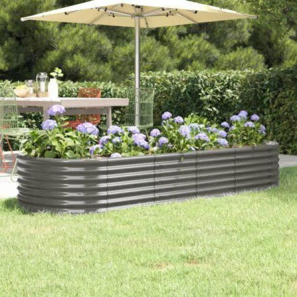 Garden Raised Bed Powder-Coated Steel 224x80x36 Cm Grey