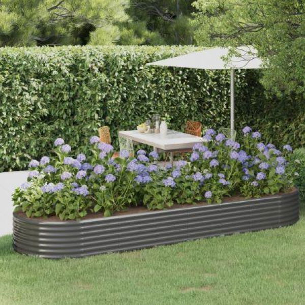 Garden Raised Bed Powder-Coated Steel 322x100x36 cm Grey