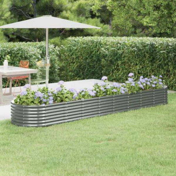 Garden Raised Bed Powder-Coated Steel 368x80x36 Cm Grey