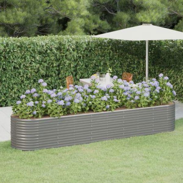 Garden Raised Bed Powder-Coated Steel 368x80x68 Cm Grey