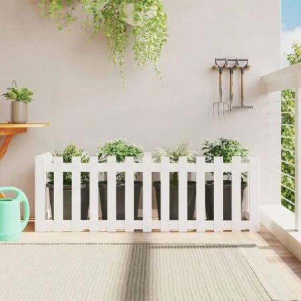 Garden Raised Bed with Fence Design White 150x50x50 cm Solid Wood Pine