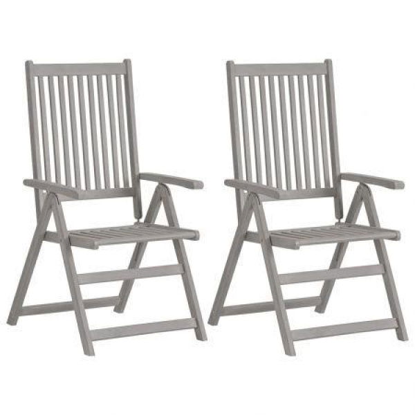 Garden Reclining Chairs 2 Pcs Grey Solid Acacia Wood