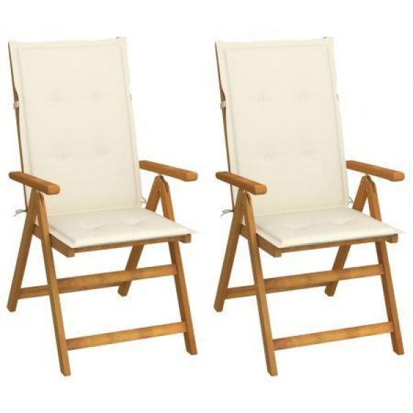 Garden Reclining Chairs 2 Pcs With Cushions Solid Acacia Wood