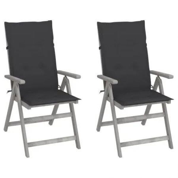 Garden Reclining Chairs 2 pcs with Cushions Solid Wood Acacia