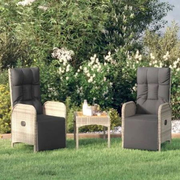 Garden Reclining Chairs 2 pcs with Table Grey Poly Rattan