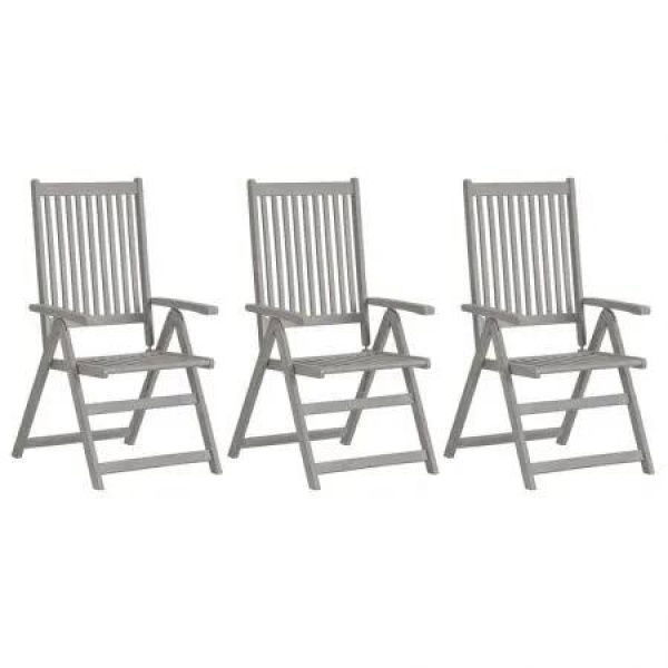 Garden Reclining Chairs 3 pcs Grey Solid Wood Acacia