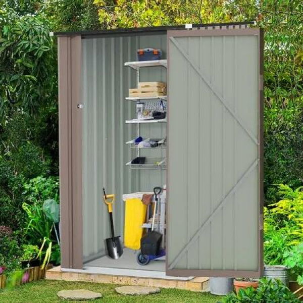 Garden Shed Outdoor Storage Backyard Tool House Lockable Bike Garage Utility Pet Dog Cat Shelter Plastic Galvanised Steel Tilted Roof 93x98x159cm