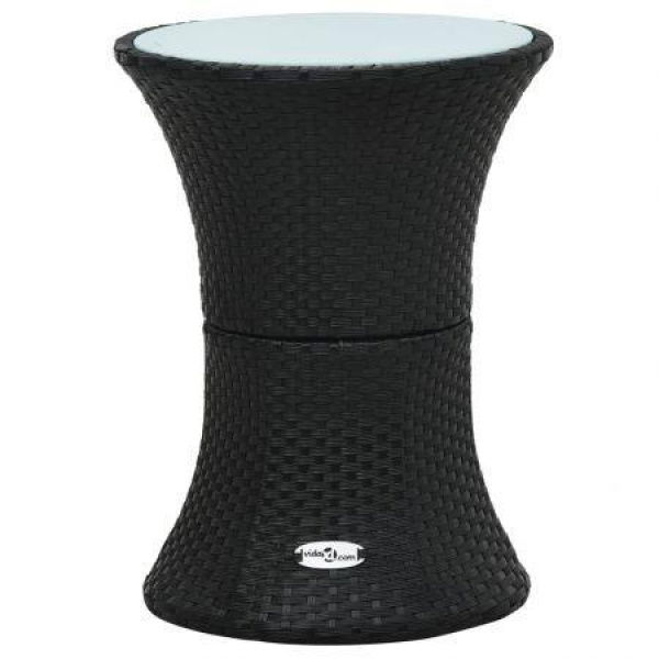 Garden Side Table Drum Shape Black Poly Rattan