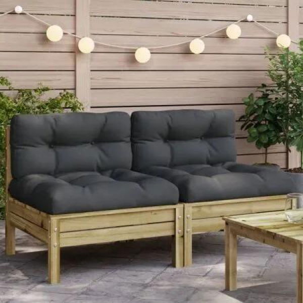 Garden Sofa Armless with Cushions 2 pcs Impregnated Wood Pine