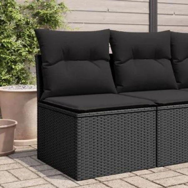 Garden Sofa Armless with Cushions Black Poly Rattan