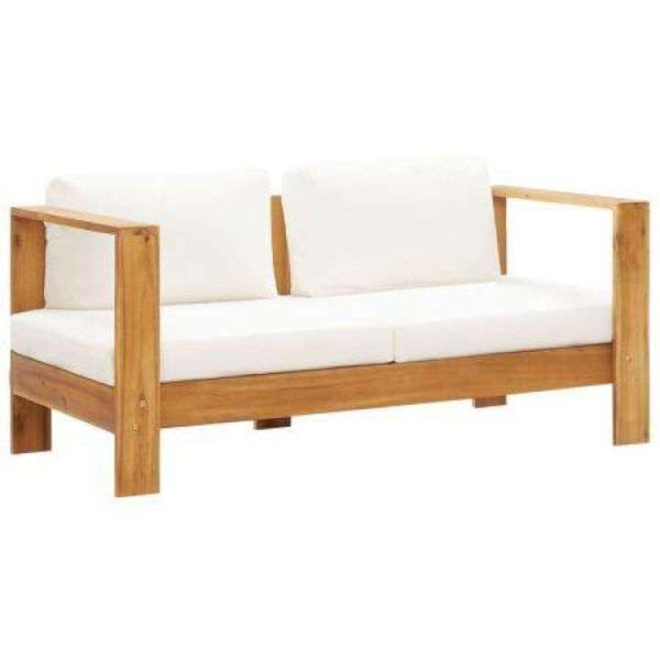 Garden Sofa With Cushion 140 Cm Solid Acacia Wood Cream White