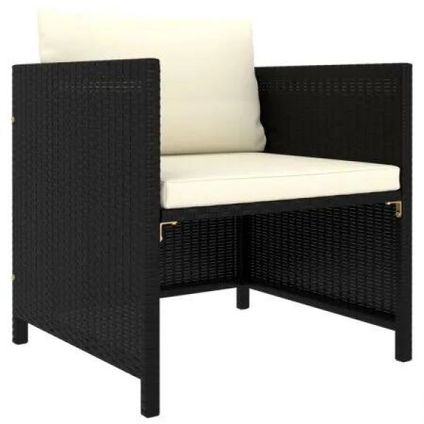 Garden Sofa with Cushions Black Poly Rattan