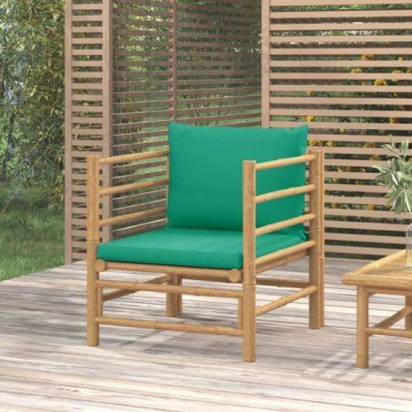 Garden Sofa With Green Cushions Bamboo