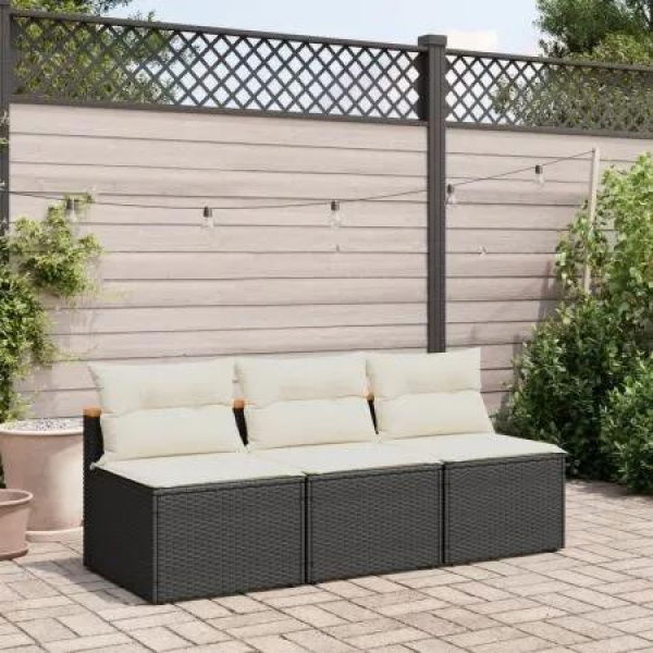 Garden Sofas Armless with Cushions 2 pcs Black Poly Rattan