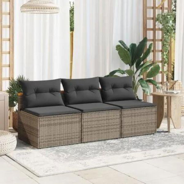 Garden Sofas Armless with Cushions 2 pcs Grey Poly Rattan