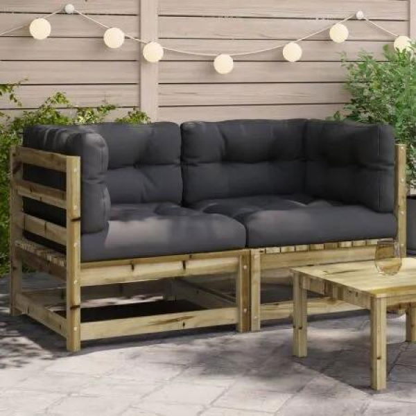 Garden Sofas Corner with Cushions 2 pcs Impregnated Wood Pine