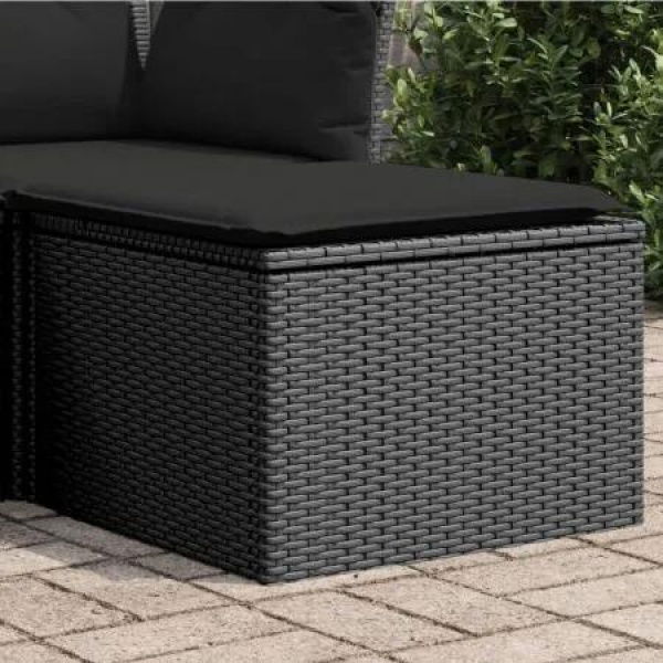 Garden Stool with Cushion Black 55x55x37 cm Poly Rattan