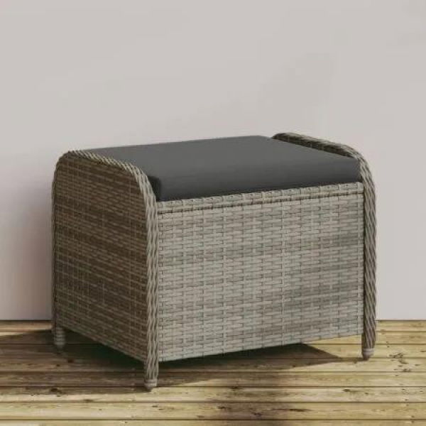 Garden Stool with Cushion Grey 58x46x46 cm Poly Rattan