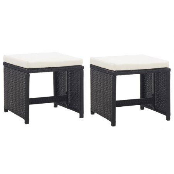 Garden Stools 2 Pcs With Cushions Poly Rattan Black