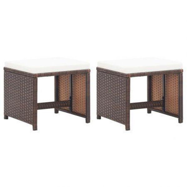 Garden Stools 2 Pcs With Cushions Poly Rattan Brown