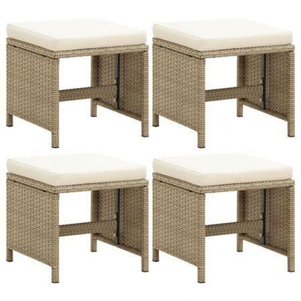 Garden Stools 4 Pcs With Cushions Poly Rattan Beige