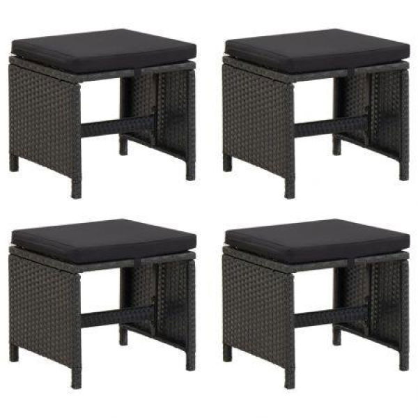 Garden Stools 4 Pcs With Cushions Poly Rattan Black