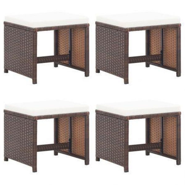 Garden Stools 4 Pcs With Cushions Poly Rattan Brown