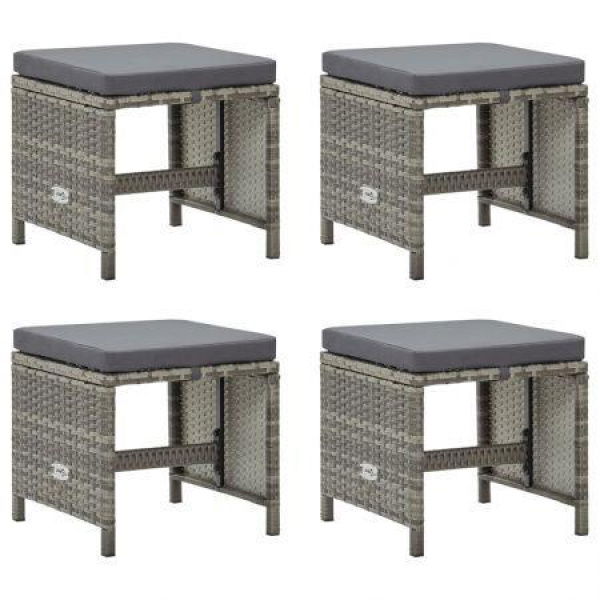 Garden Stools 4 Pcs With Cushions Poly Rattan Grey