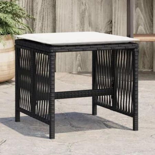 Garden Stools with Cushions 4 pcs Black 41x41x36 cm Poly Rattan