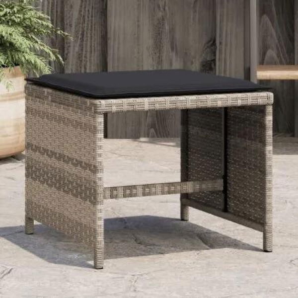 Garden Stools with Cushions 4 pcs Light Grey 41x41x36 cm Poly Rattan