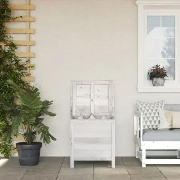 Garden Storage Box White 50x49x56.5 cm Solid Wood Fir