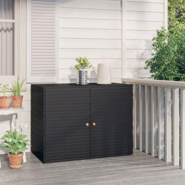 Garden Storage Cabinet Black 100x55.5x80 Cm Poly Rattan.