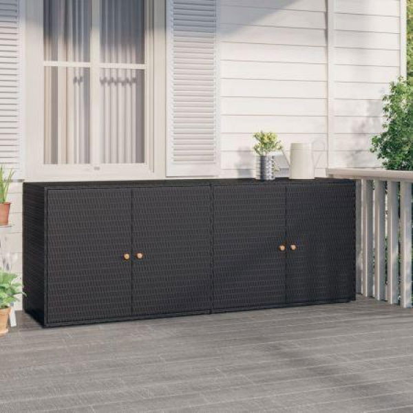 Garden Storage Cabinet Black 198x55.5x80 Cm Poly Rattan.