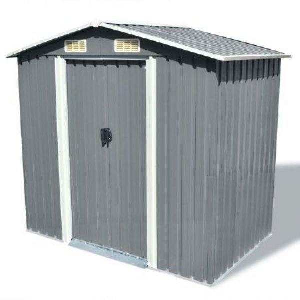 Garden Storage Shed Grey Metal 204x132x186 Cm