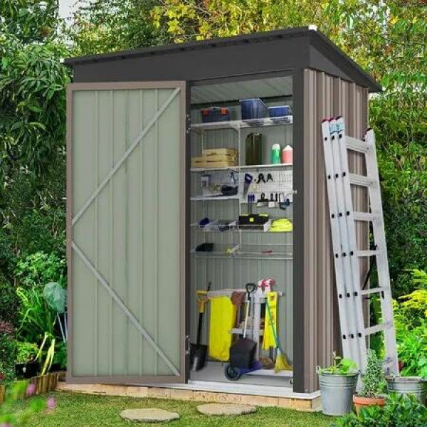 Garden Storage Shed Outdoor Backyard Tool Garage Bike Lockable Utility House Pet Dog Cat Shelter Galvanised Steel Plastic Tilted Roof 161x88x182cm
