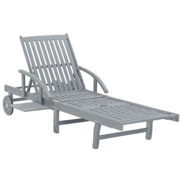 Garden Sun Lounger Grey Solid Acacia Wood