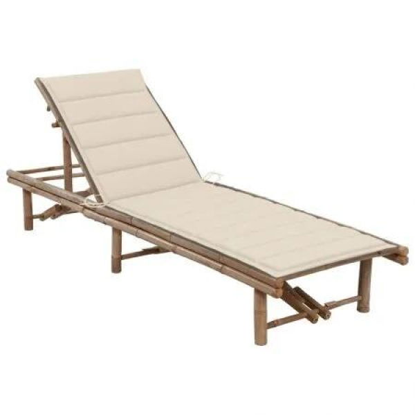 Garden Sun Lounger with Cushion Bamboo